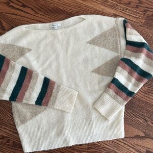 Madewell Cream Sweater with Striped Sleeves